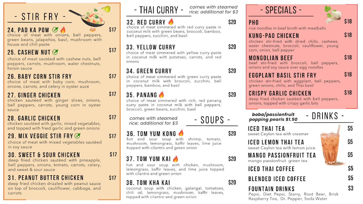 Kim's Thai Kitchen menu board