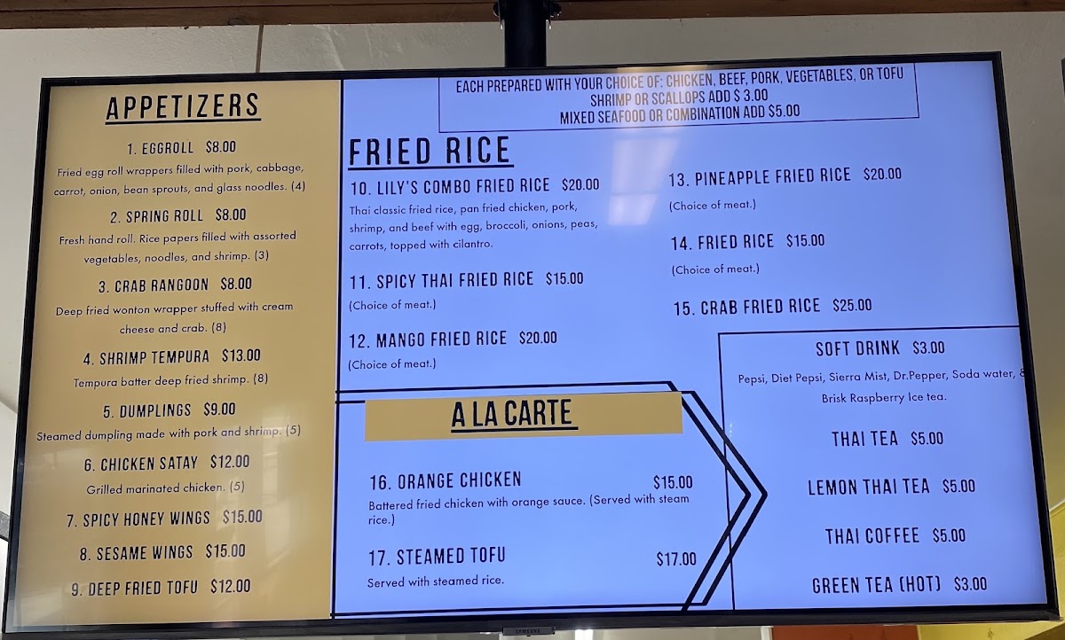 Kim's Thai Kitchen menu board
