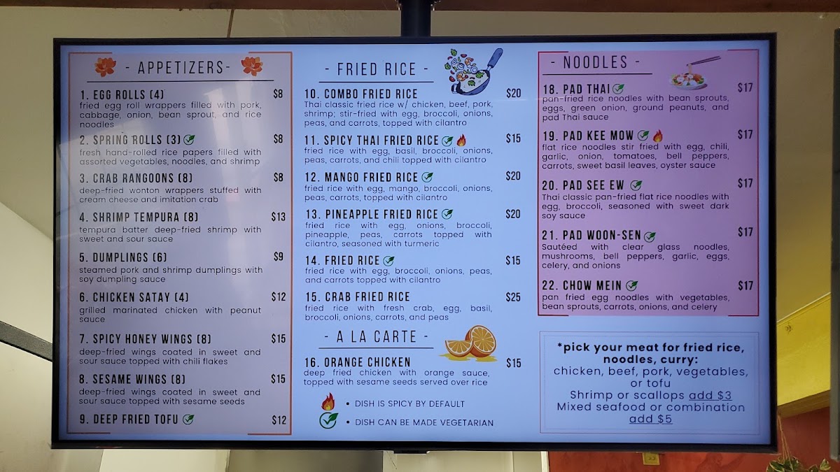 Kim's Thai Kitchen menu board