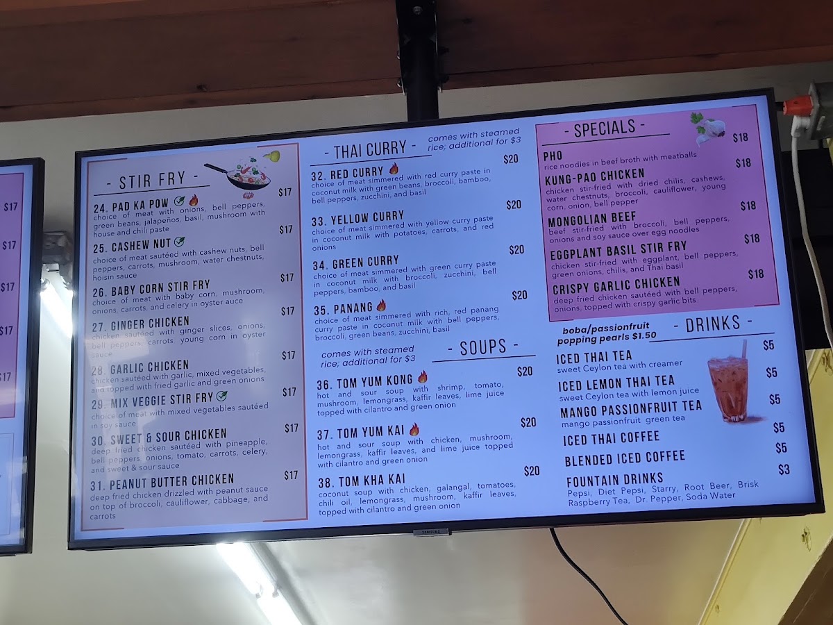 Kim's Thai Kitchen menu board