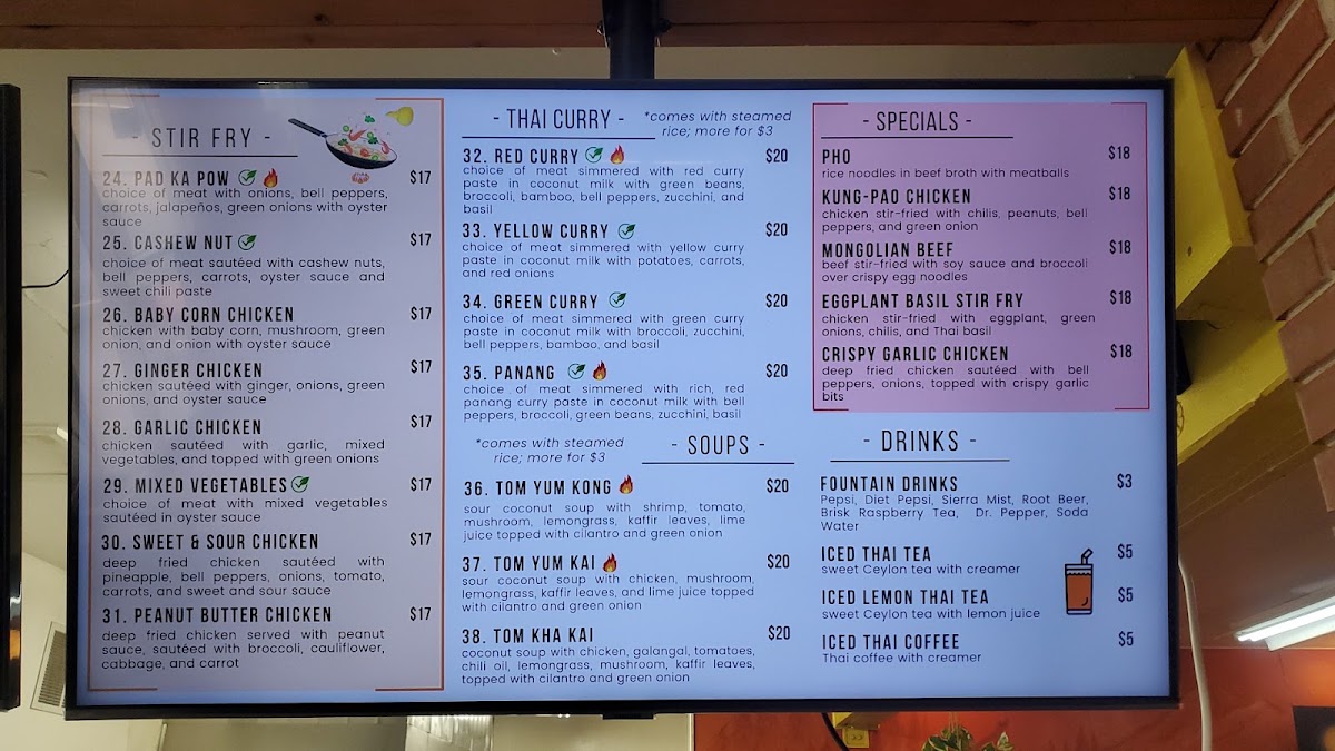 Kim's Thai Kitchen menu board