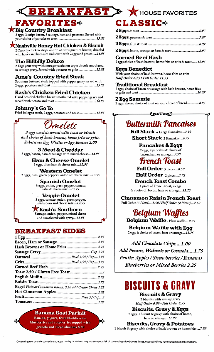 Kash's Cafe menu board