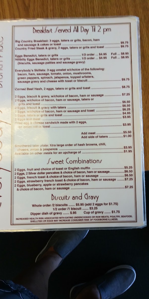 Kash's Cafe menu board