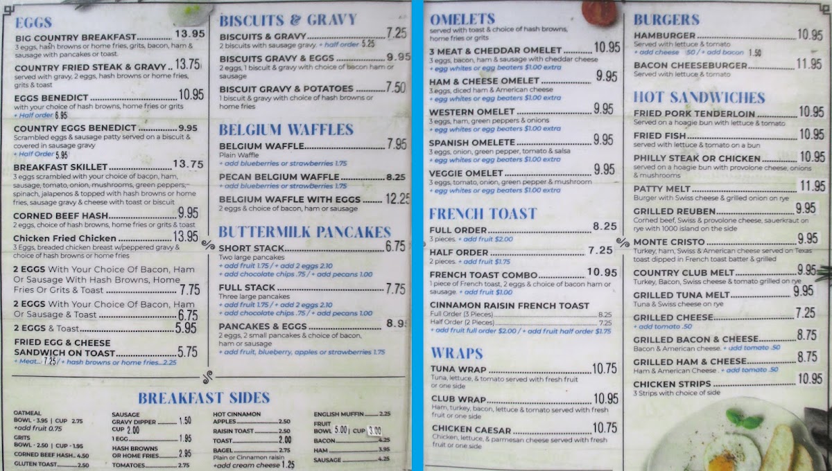 Kash's Cafe menu board