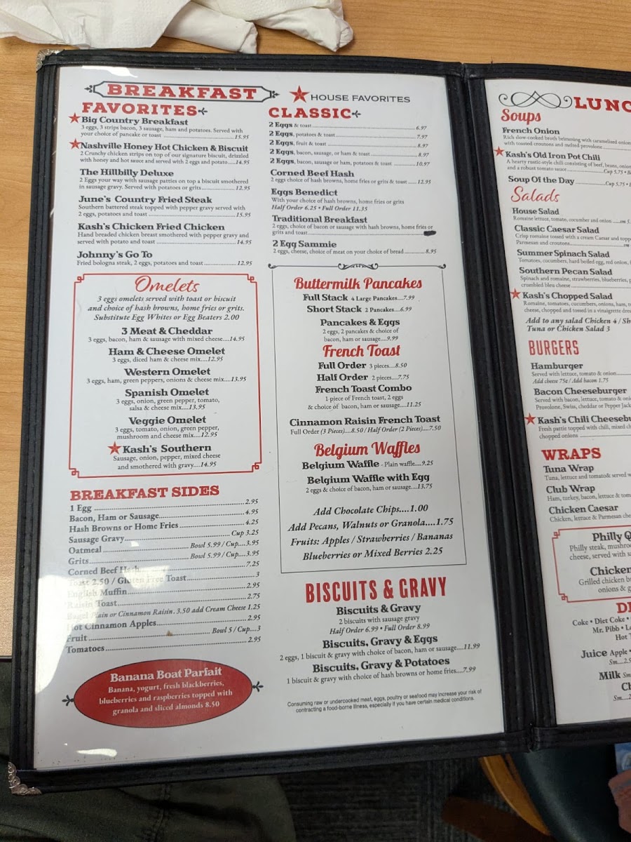Kash's Cafe menu board