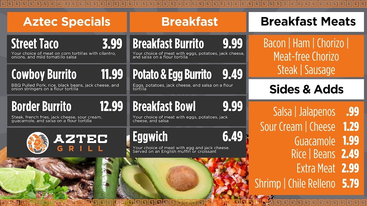 Aztec Grill menu board