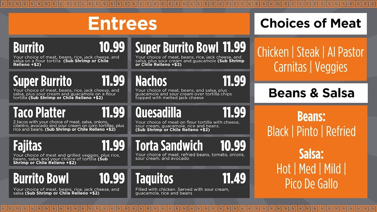 Aztec Grill menu board
