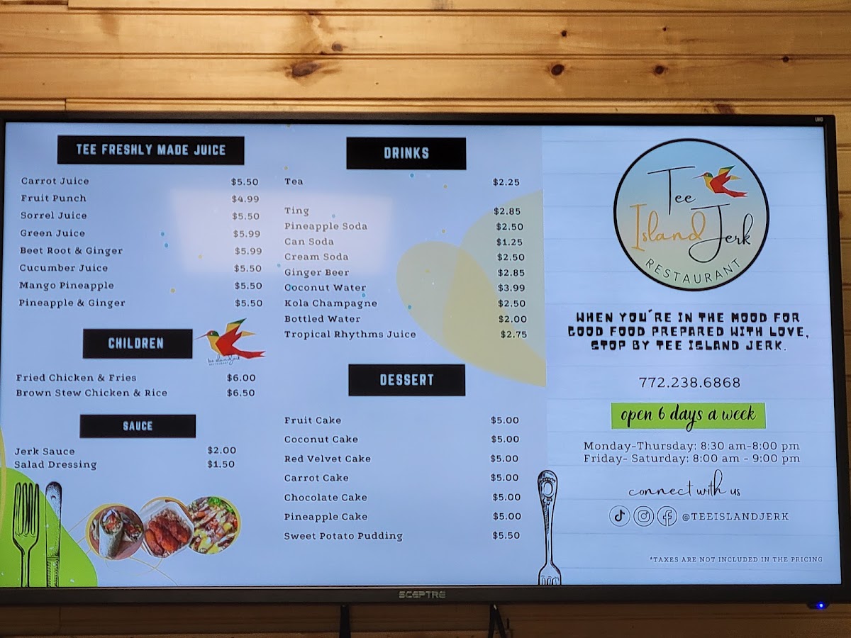 Tee Island Jerk menu board