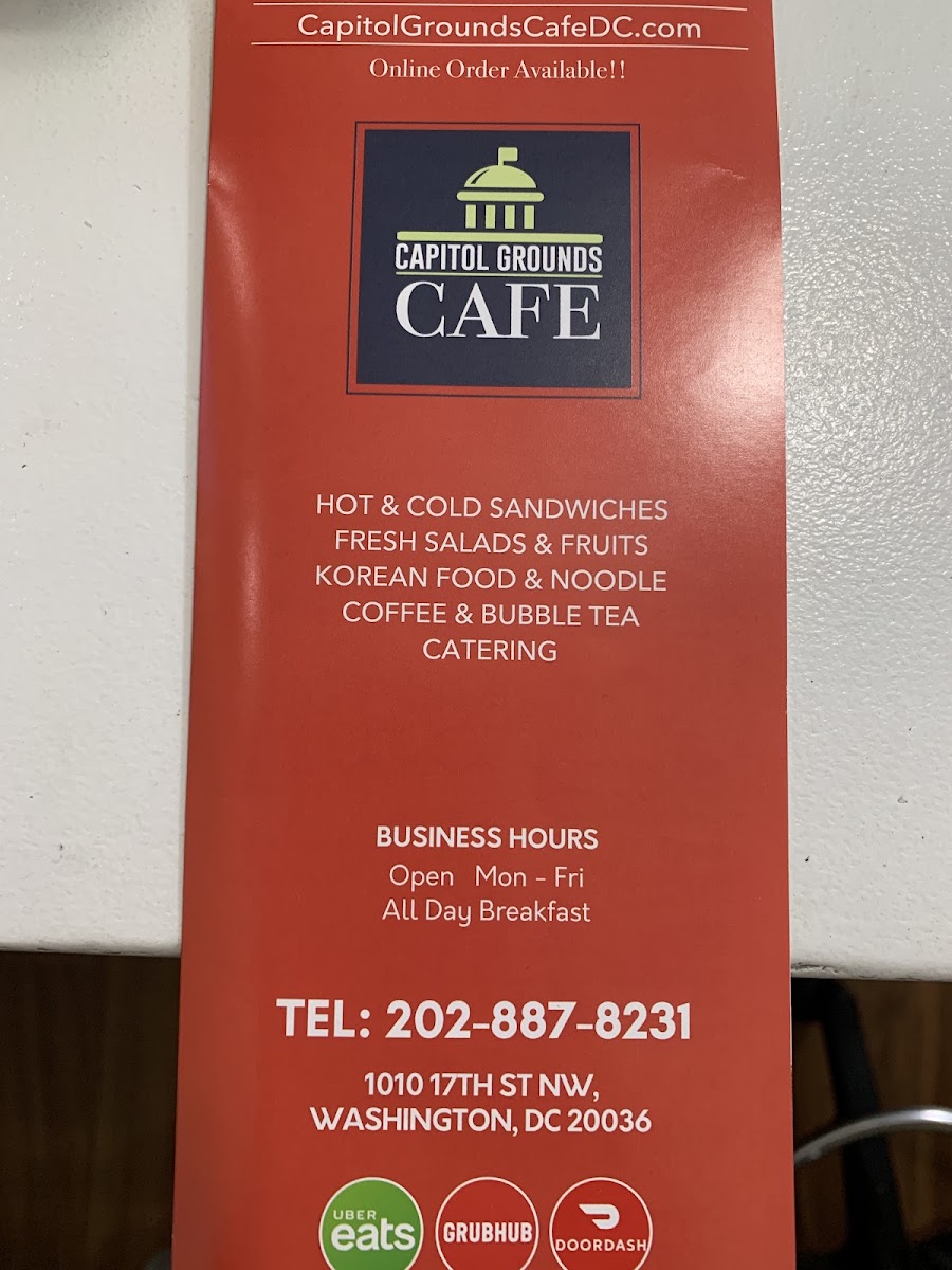 Capitol Grounds Cafe menu board