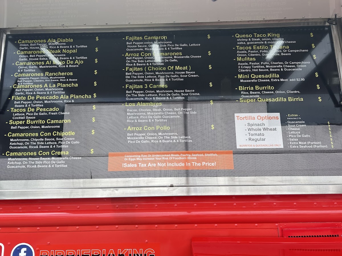 Birrieria king tijuana style menu board