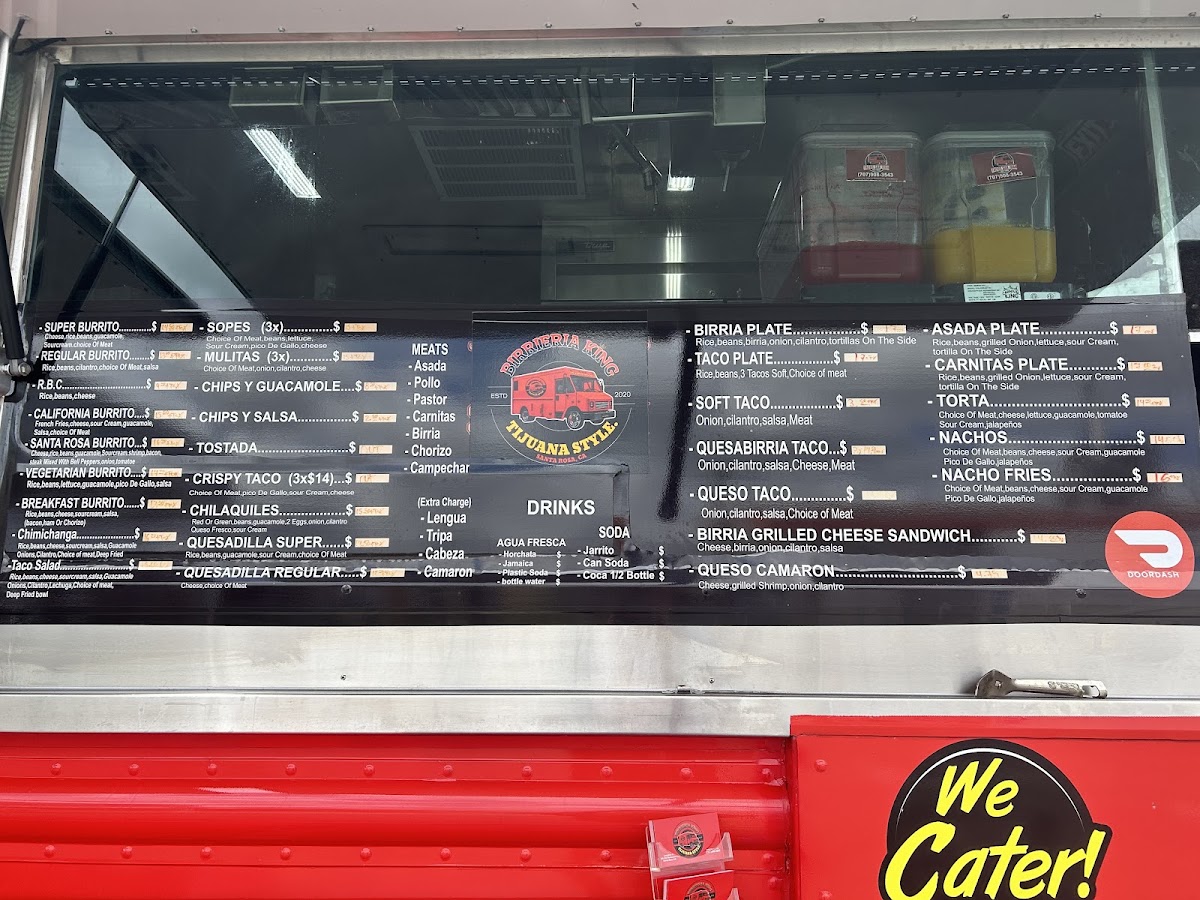 Birrieria king tijuana style menu board