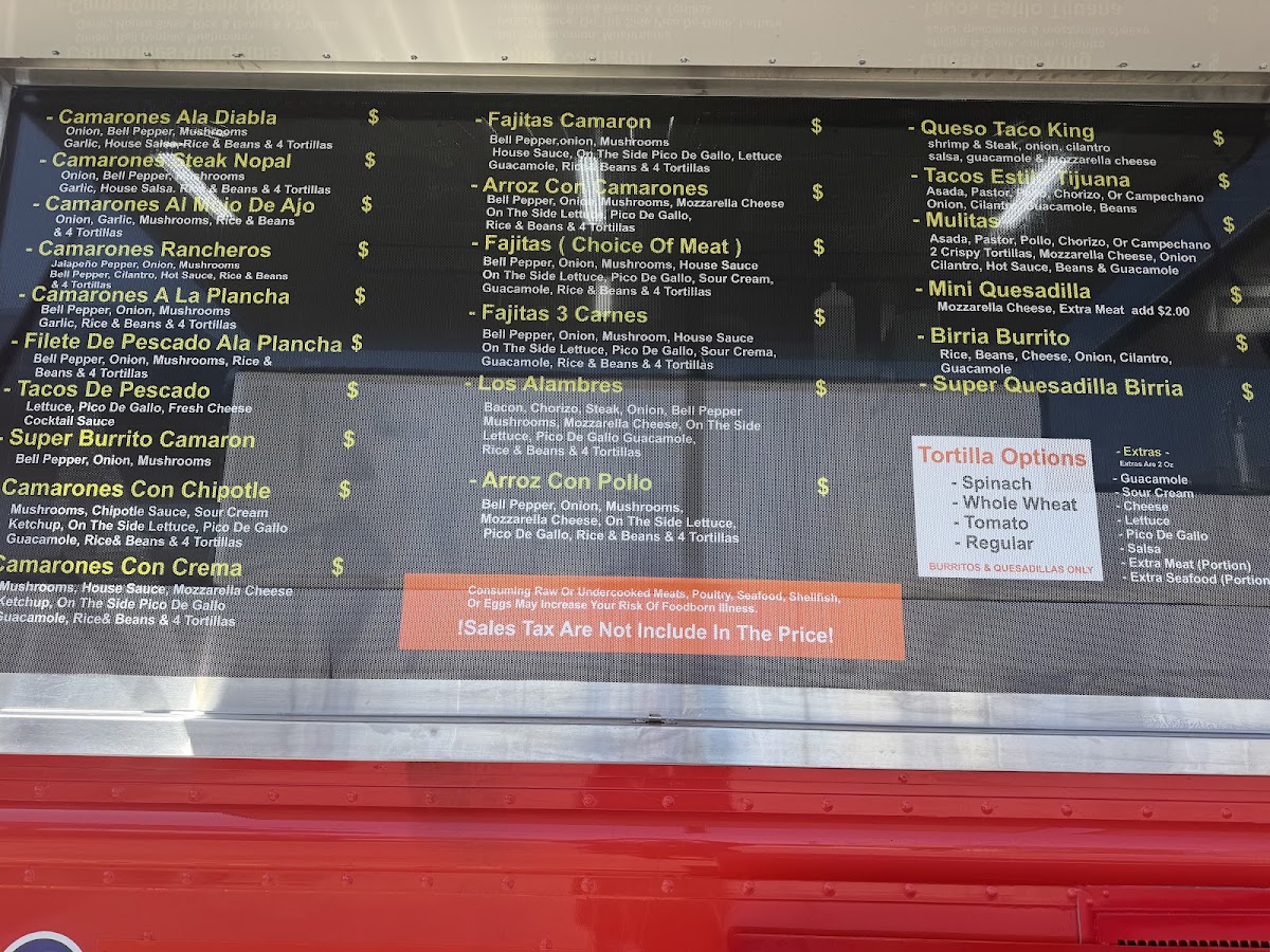 Birrieria king tijuana style menu board