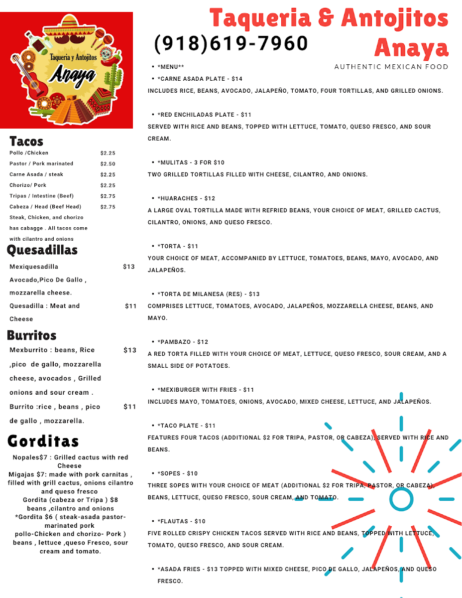 Taqueria&AntojitosAnaya menu board