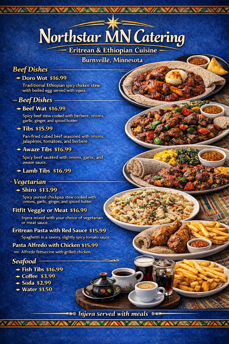 North Star MN catering - Ethiopian and Italian Food menu board