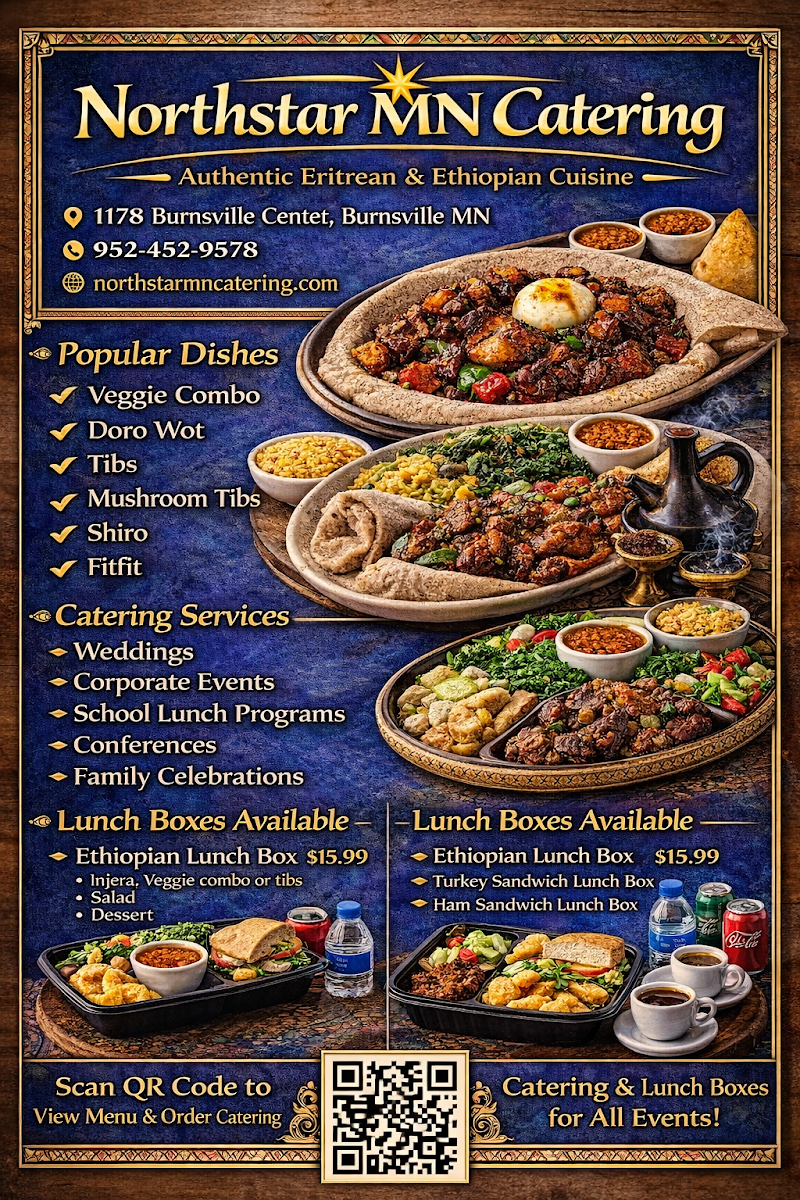 North Star MN catering - Ethiopian and Italian Food menu board