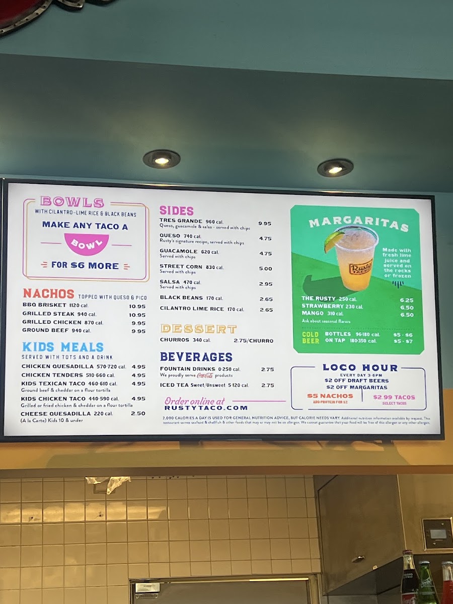Rusty Taco menu board
