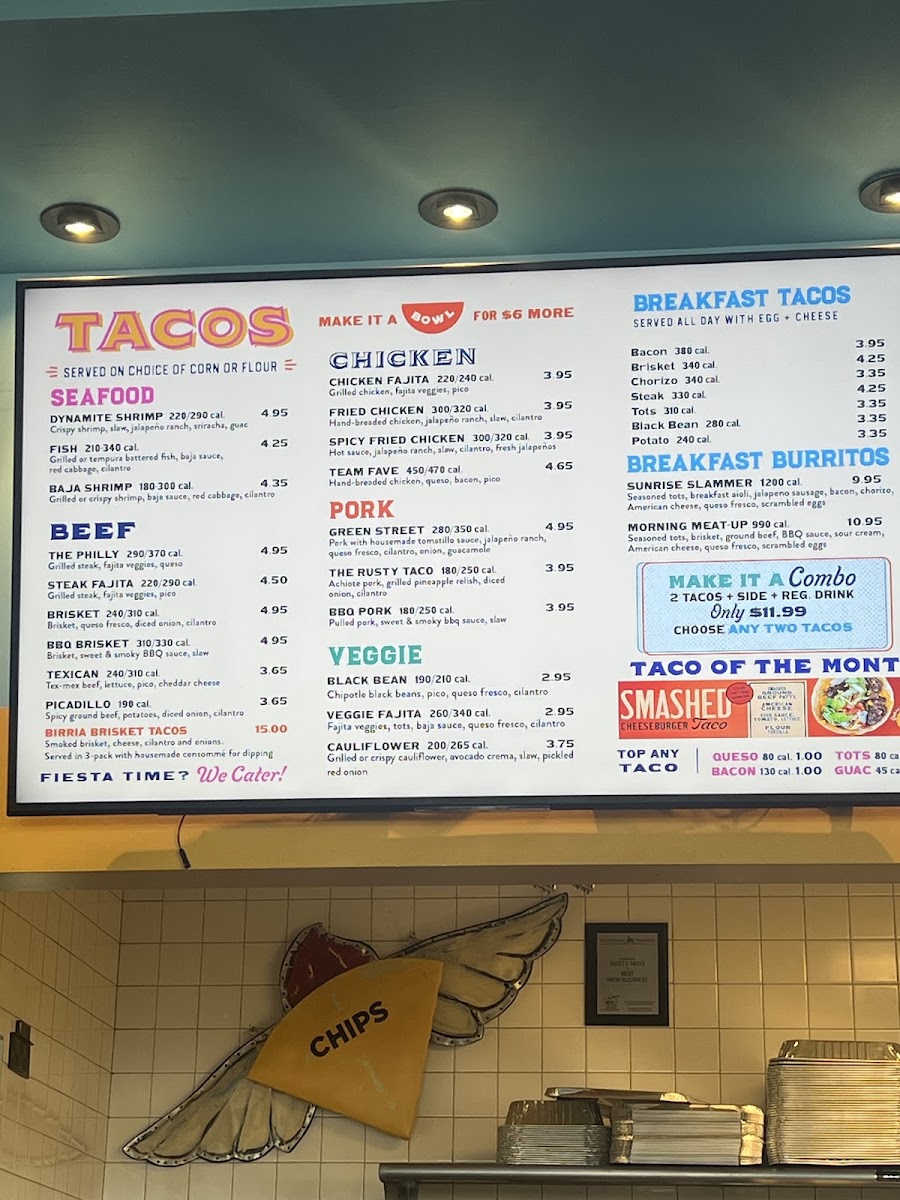 Rusty Taco menu board