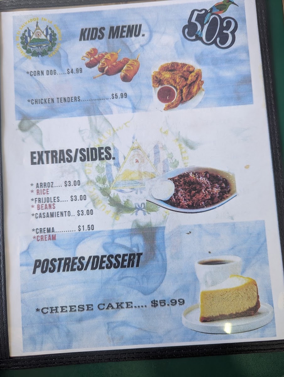 Pupuseria y Antojitos El Pulgarcito. menu board
