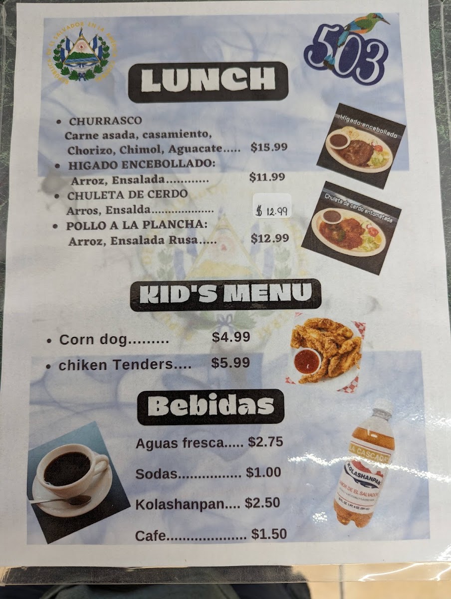 Pupuseria y Antojitos El Pulgarcito. menu board
