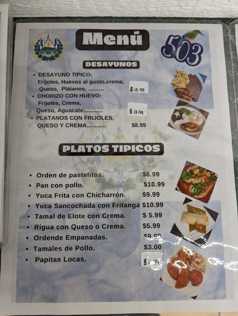 Pupuseria y Antojitos El Pulgarcito. menu board