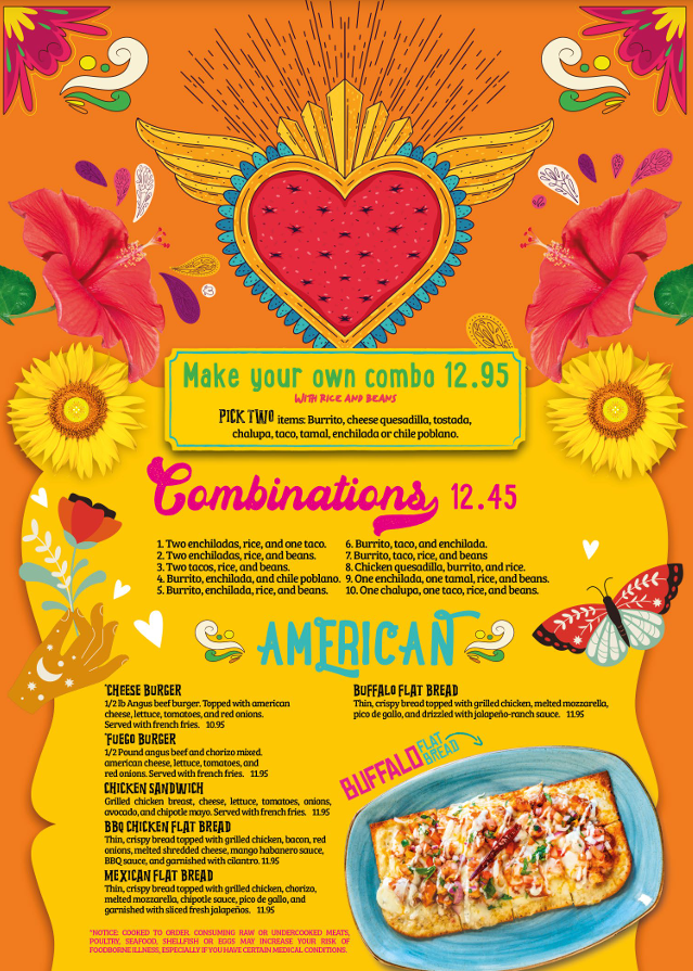 San Andres Mexican Restaurant Villa Rica menu board