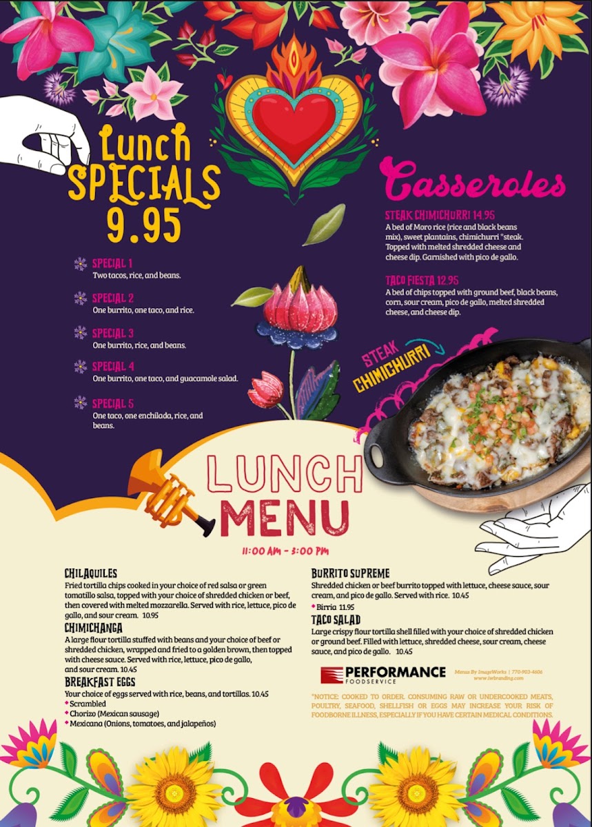 San Andres Mexican Restaurant Villa Rica menu board
