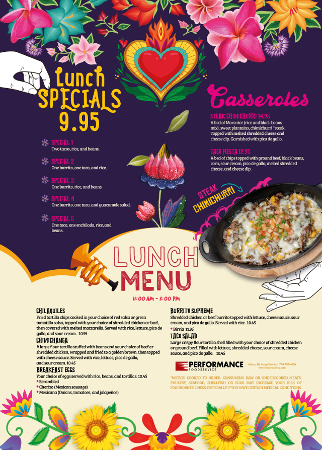 San Andres Mexican Restaurant Villa Rica menu board