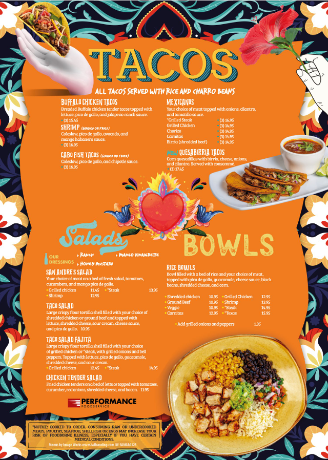 San Andres Mexican Restaurant Villa Rica menu board