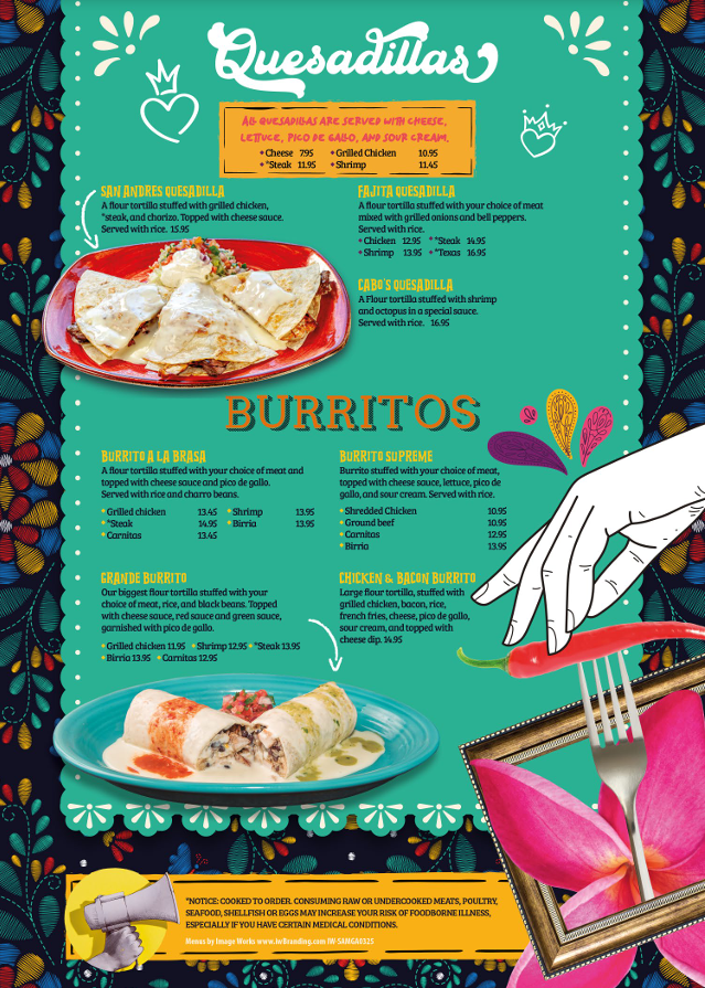 San Andres Mexican Restaurant Villa Rica menu board