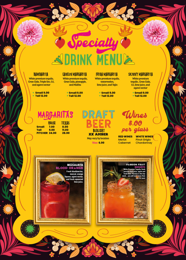 San Andres Mexican Restaurant Villa Rica menu board