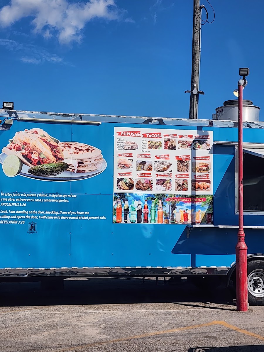 Pupuseria Doña Laura (Food Truck) menu board