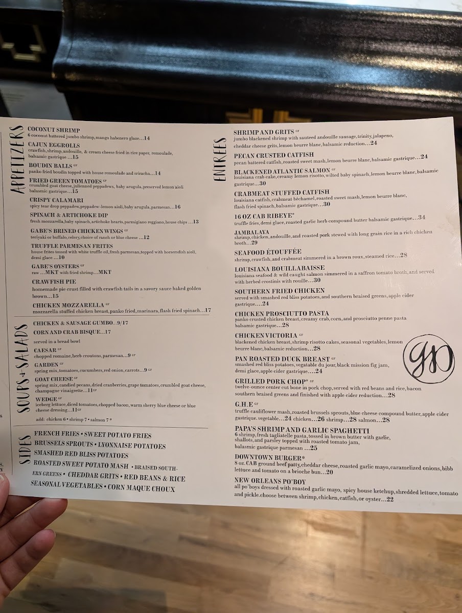 Gabe's Downtown menu board
