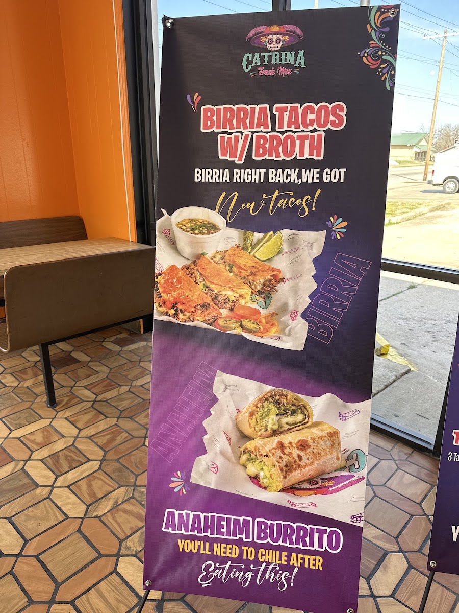 Catrina Fresh Mex menu board