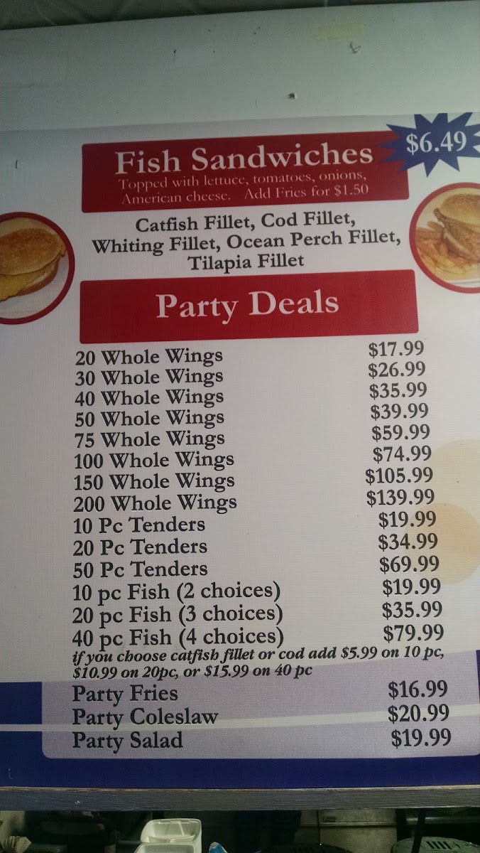 Penn Fish & chicken - Wilkinsburg menu board