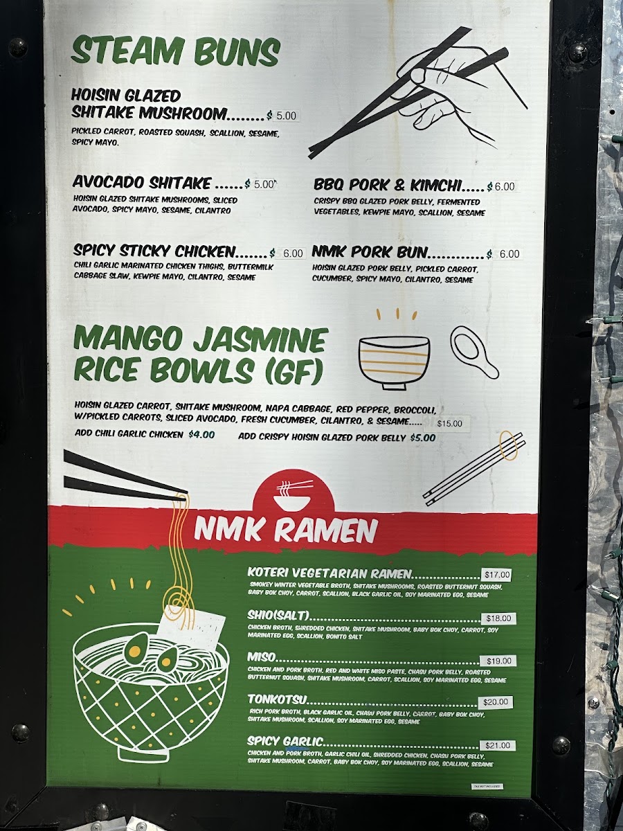 Nomad Buns + Bowls menu board