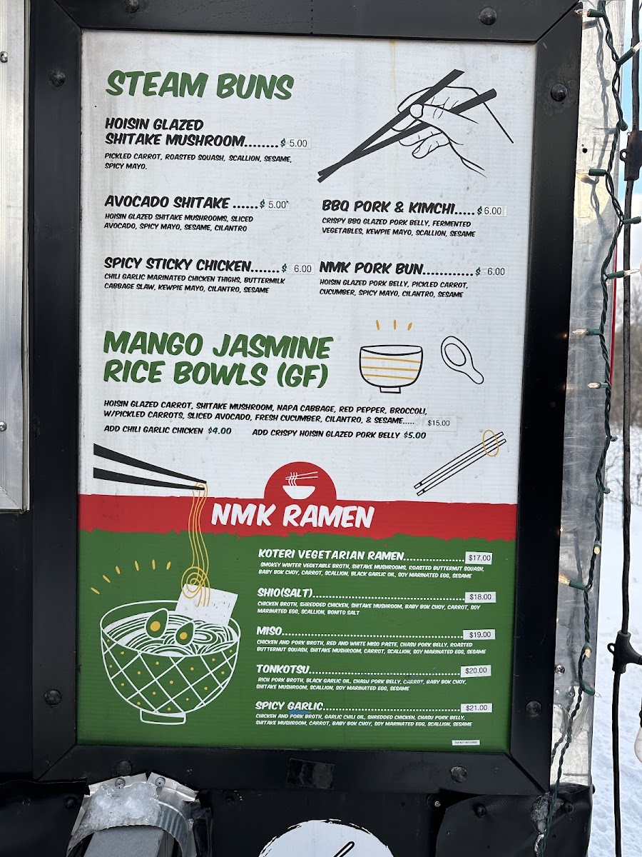 Nomad Buns + Bowls menu board
