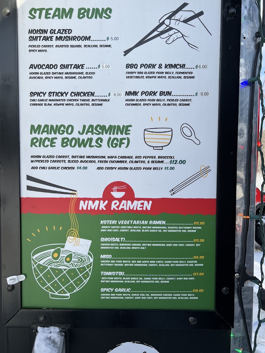 Nomad Buns + Bowls menu board