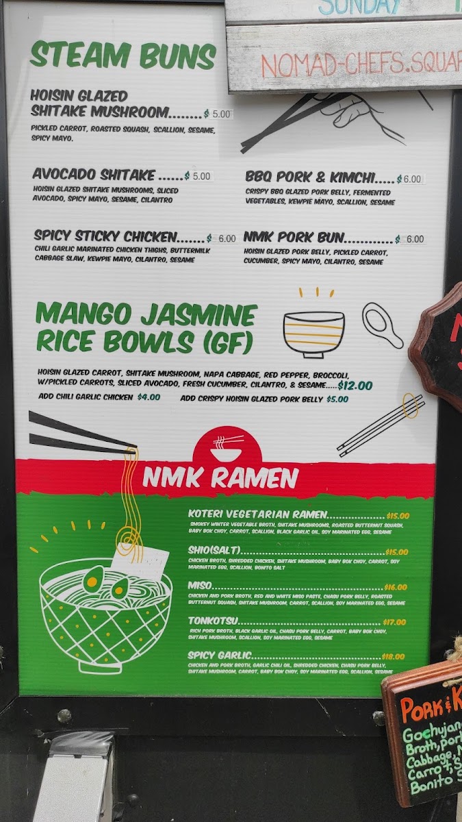 Nomad Buns + Bowls menu board