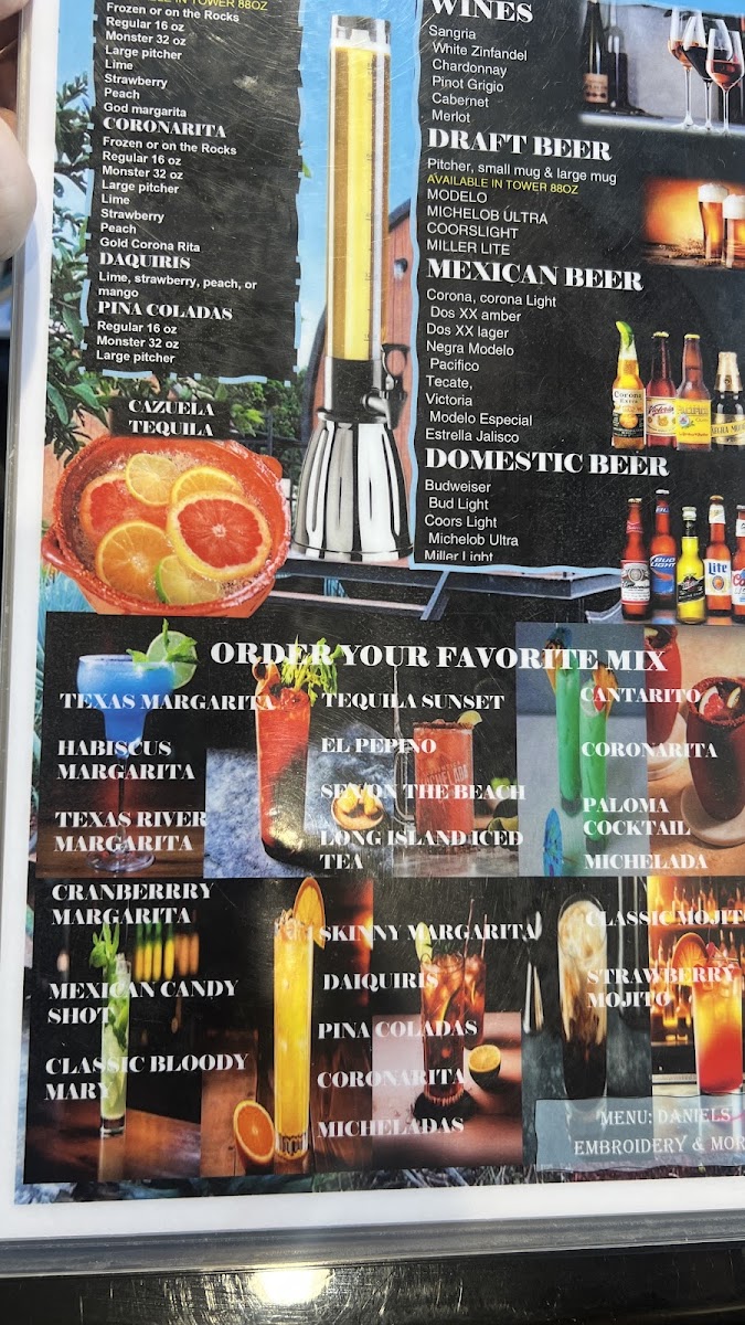 Tequila Mexican Bar & Grill menu board