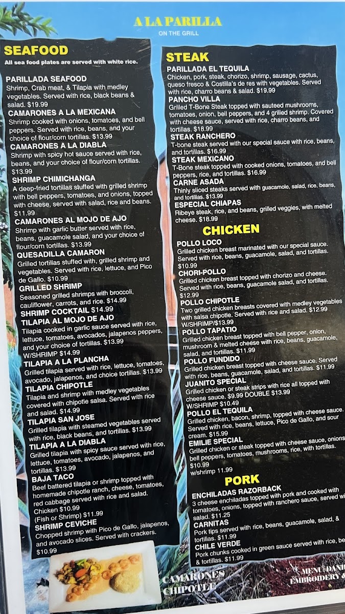 Tequila Mexican Bar & Grill menu board