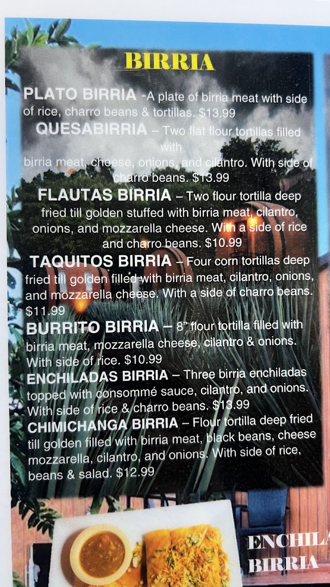 Tequila Mexican Bar & Grill menu board