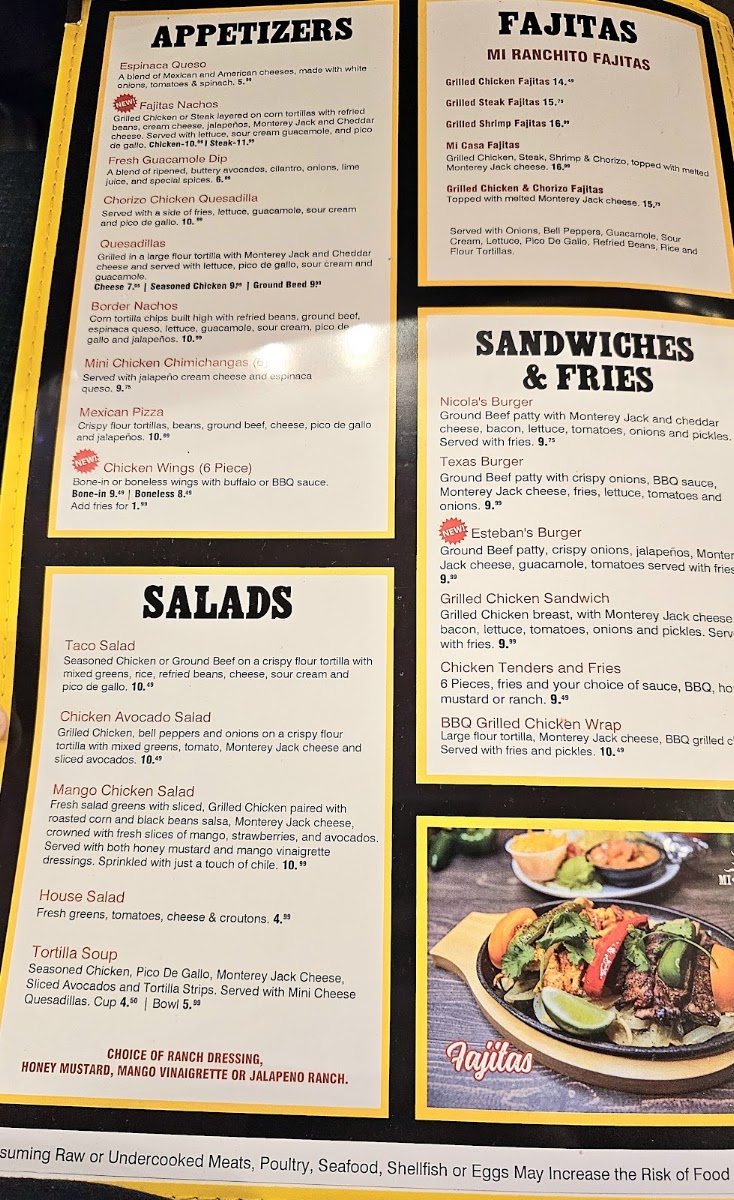 Mi Ranchito menu board