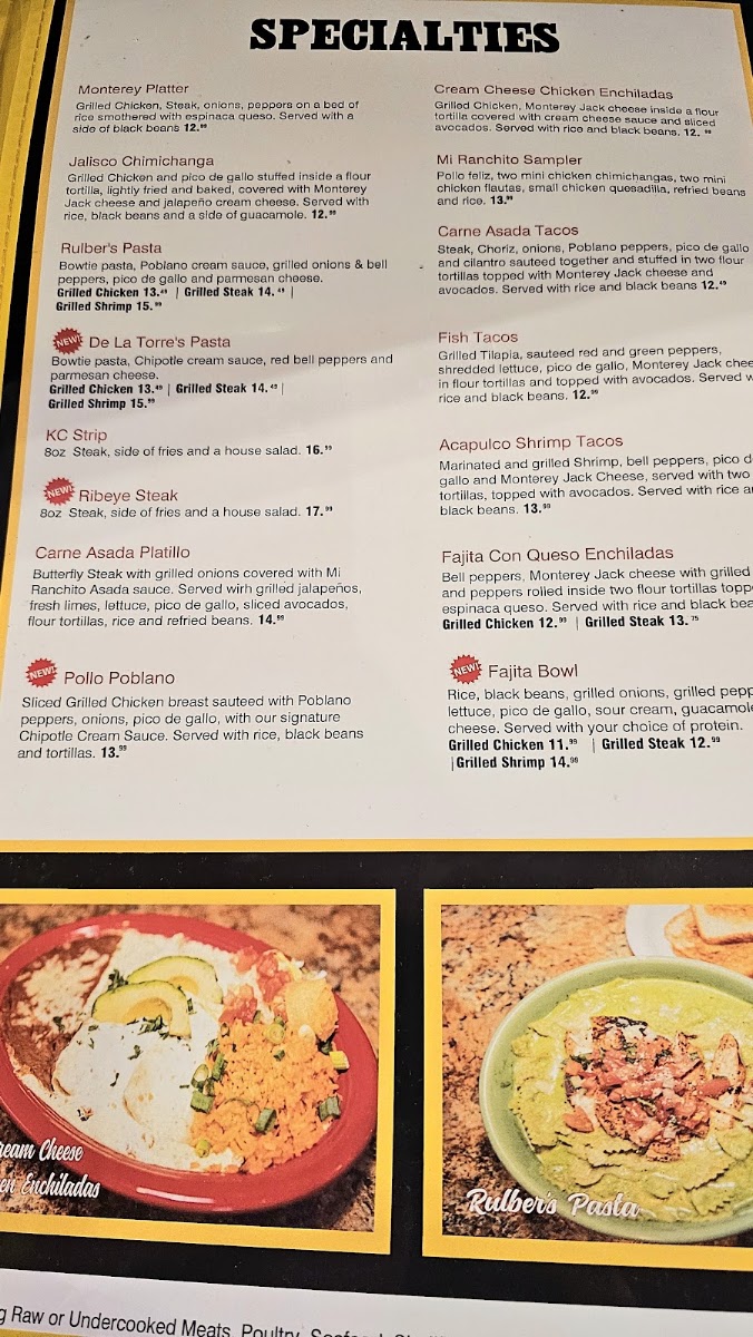 Mi Ranchito menu board