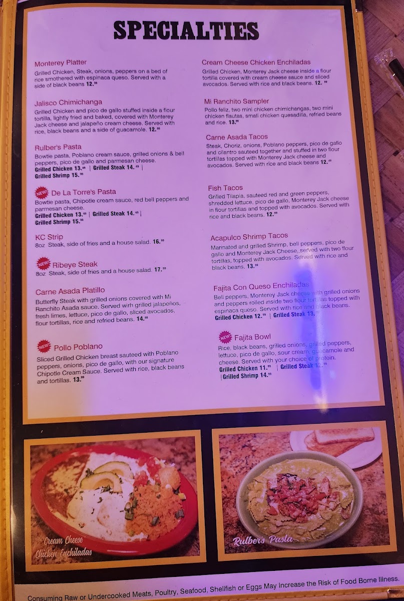 Mi Ranchito menu board