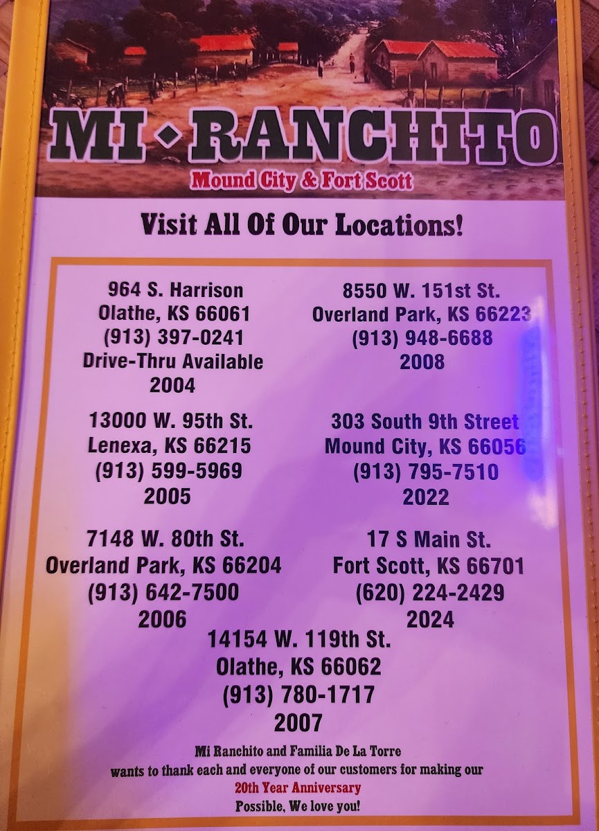 Mi Ranchito menu board