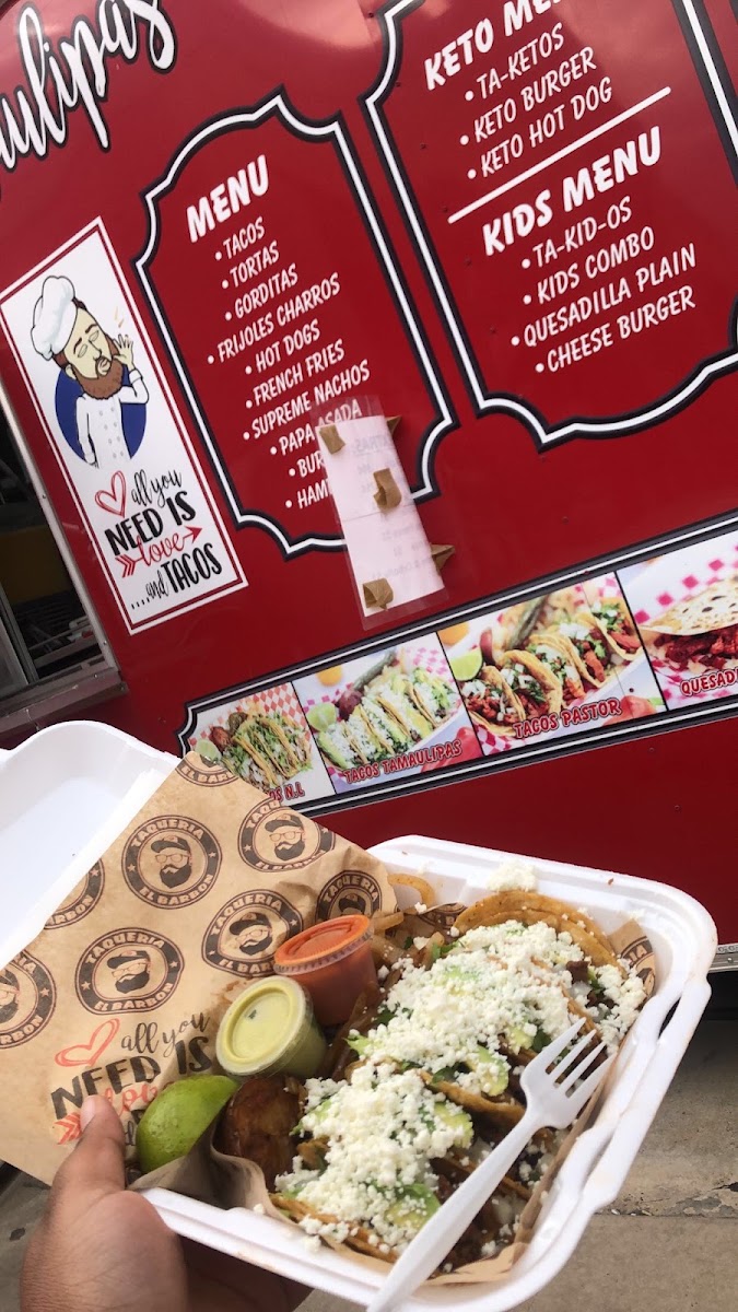 Taqueria El Barbón (Food Truck) menu board