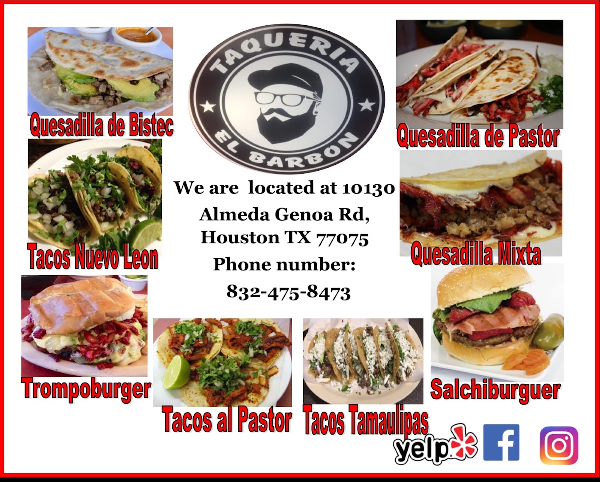 Taqueria El Barbón (Food Truck) menu board