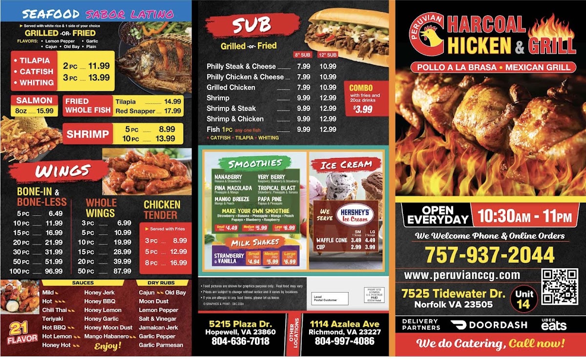 Peruvian Charcoal Chicken and Grill menu board