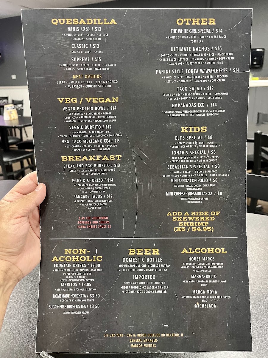 Smack'n Tacos Taqueria & Bar menu board