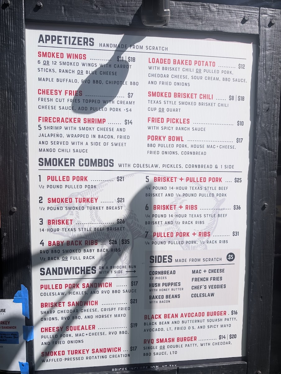 RVQ Smokehouse menu board